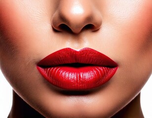 Bold red lips accentuate beauty in a striking close-up setting