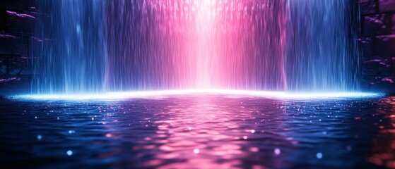 Vibrant Water Fountain with Illuminated Cascade in Dark Environment