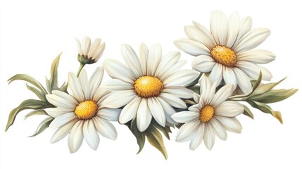 Fototapeta premium A captivating image of a cluster of daisies with bright white petals and a sunny yellow center, highlighting their simple and cheerful beauty.