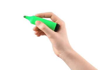 Woman with highlighter on white background, closeup