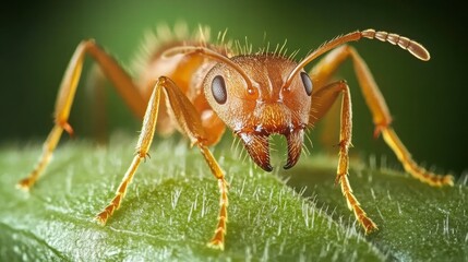Closeup Red Ant On Green Leaf