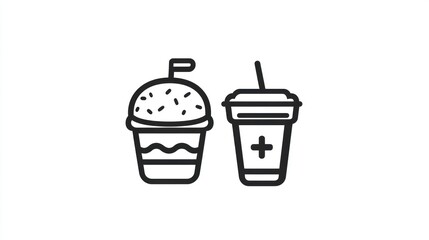 Simple illustration of a burger and drink. Possible use Restaurant menu, fast food advertising