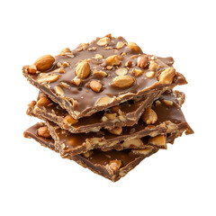 Caramel Peanut Brittle Bark Covered in Chocolate Isolated on Transparent Background