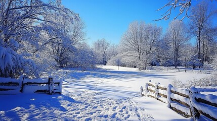 Winter wonderland landscape snow-covered field scenic viewpoint bright day nature's beauty