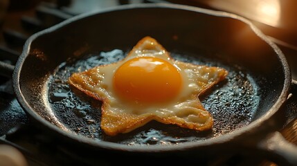 Beautifully Cooked Star Shaped Fried Egg with Bright Yellow Yolk for a Cheerful Morning Meal