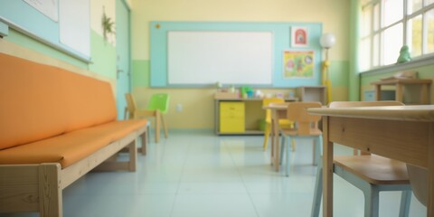 Vibrant and clean empty classroom interior, school education concept