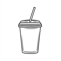 Simple outline drawing of a disposable coffee cup with straw