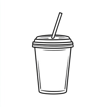 recommend clip art: Simple outline drawing of a disposable coffee cup with straw