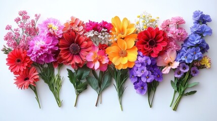 Fototapeta premium Vibrant Floral Arrangement on White Background Colorful Flowers Botanical Illustration