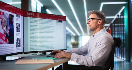 Man Looking At News In Online Newspaper