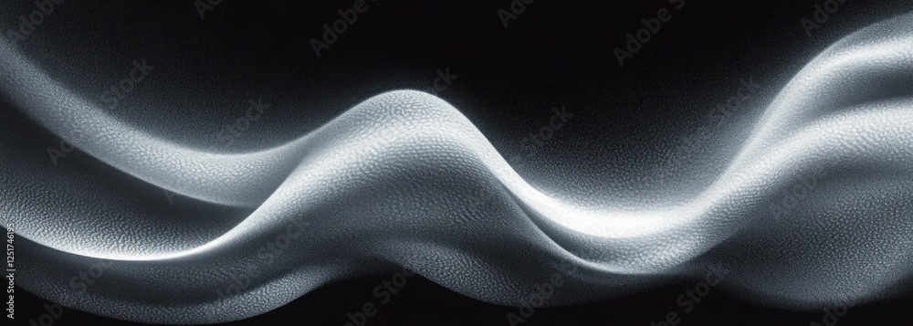 Poster Grey Abstract Soft Flowing Curves on Black Grainy Background Minimalist Design