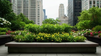 Fototapeta premium Urban greenery showcase rooftop garden city landscape vibrant plants modern architecture nature's oasis in the heart of the city