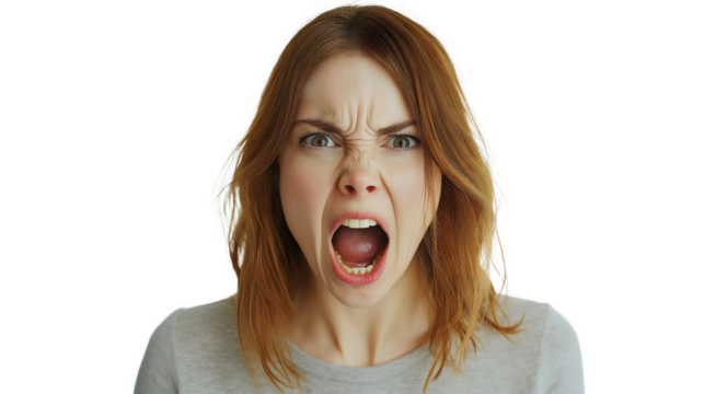 Angry Woman Shouting in Close-Up Portrait Expressing Intense Emotions and Frustration