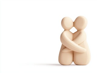 Wooden figures embracing, symbolizing love and connection in minimalist style
