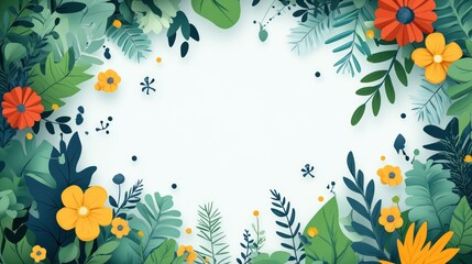 Obraz premium Floral frame, paper art, white background, spring, nature, design, template, invitation