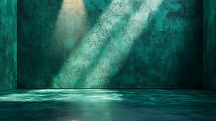 Dramatic Minimalist Green Wall Backdrop with Illuminated Textured Floor and Complementary Color