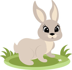 Farm Animals. Cute farm. A cute grey rabbit is sitting on the green grass.  Collection of farm animals. Baby flat vector illustration. Isolated