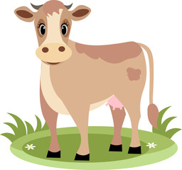 Farm Animals. Cute farm. A cute cow is standing on the green grass. Collection of farm animals. Baby flat vector illustration. Isolated