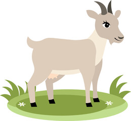 Farm Animals. Cute farm. A grey goat stands on the green grass. Collection of farm animals. Baby flat vector illustration. Isolated