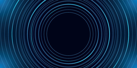 Abstract blue glowing geometric lines on dark blue background. Modern shiny blue circle lines pattern. Futuristic technology concept. Suit for cover, poster,