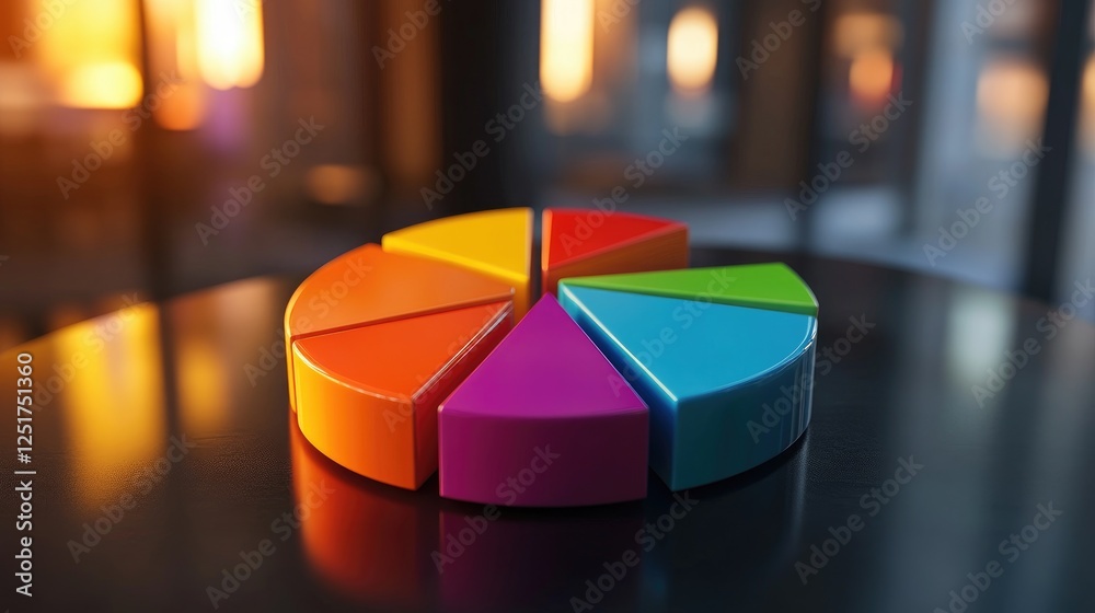 Poster a colorful d pie chart vividly displaying market share distribution, with labeled segments and dynam