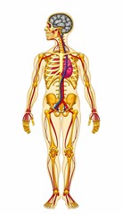 illustration system nervous medical three-dimensional illustration graphic artwork anatomy anatomical biology science human physical body render educational male man black blue transparent x-ray