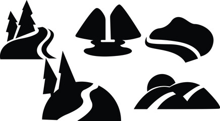 Obraz premium Path silhouette,Road icon or highway street drive, Vector travel and speed path symbol,Transport traffic way asphalt sign, roadside journey or race trip, isolated icon of road direction, navigation 