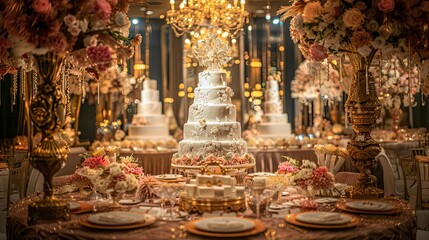 Fototapeta premium wedding decorative cake on the table, delicious wedding cake