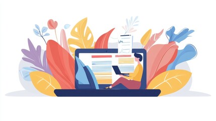 Obraz premium Businessman working on financial planning, reviewing website analytics and preparing business proposals on his laptop. A modern office with documents reflecting company revenue and growth goals.