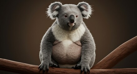 Obraz premium Koala Sitting on Branch with Brown Background Looking Forward