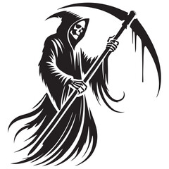 Detailed Grim Reaper Silhouette With Scythe Vector Illustration Art
