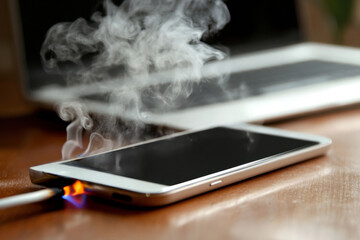 Overheating cell phone plugged in to charge all night. Smartphone, while charging, caught fire lying on table at home