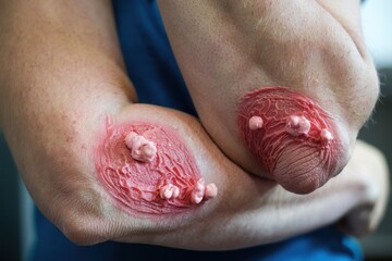 Severe Burns on Elbows: A Close-Up Medical Image