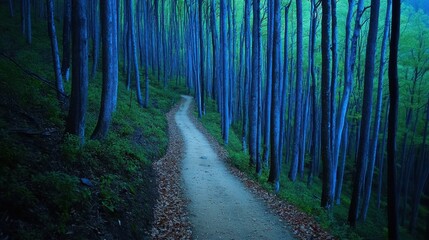 Fototapeta premium Exploring a serene path through lush green forest tranquil environment nature photography scenic view inviting atmosphere