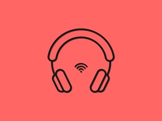 Outline Headphone with wi-fi symbol  sign. Earphones, Wifi, communication, technology concept. Advertisement design.