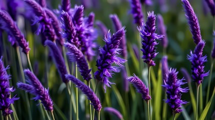 Fototapeta premium Vibrant purple flowers swaying gently in the warm sunlight of a sunny garden. Generative AI