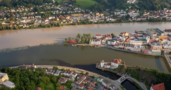 Drohnenaufnahmen von Passau. Hyperlapse	