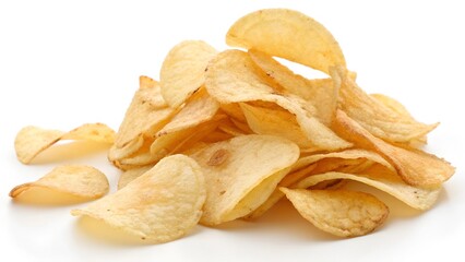 Delicious potato chips, isolated on transparent white background, clipping path