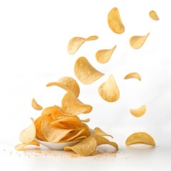 Delicious potato chips, isolated on transparent white background, clipping path