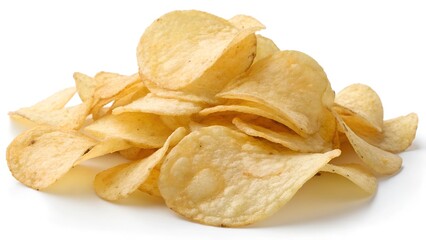 Delicious potato chips, isolated on transparent white background, clipping path