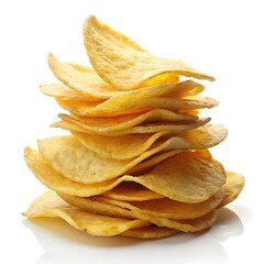 Delicious potato chips, isolated on transparent white background, clipping path