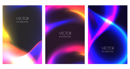 Glowing neon liquid background set. Vector abstract gradient illustration. Banner, poster, brochure, flyer design