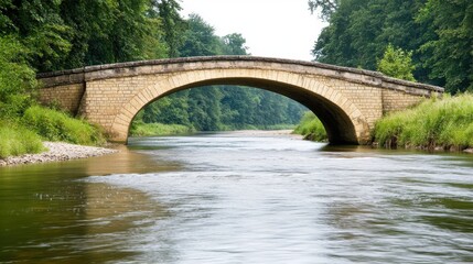 Fototapeta premium Historic stone arch bridge over serene river nature landscape photography peaceful environment tranquil viewpoint timeless beauty