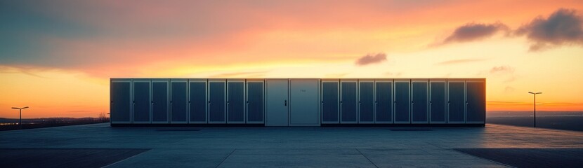 Fototapeta premium Sunset Over Rooftop Power Station: Industrial Serenity at Dusk