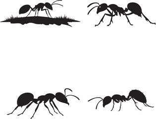 Silhouette of a Single Ant Walking flat black