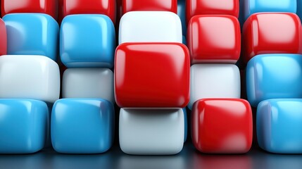 Fototapeta premium Red, blue, white cubes; abstract background, 3D render