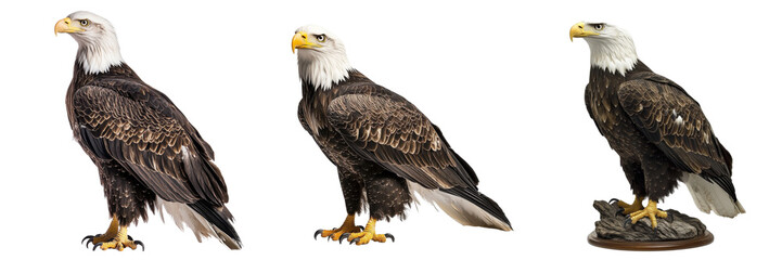 Obraz premium A Set of Regal Bald Eagles with Magnificent Feather Details Isolated on Transparent Background
