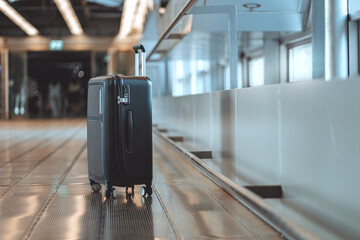 Traveler plastic suitcases in the departure airport, Luggage Bags Waiting At Terminal, Air...