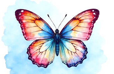 Obraz premium multicolored butterfly on a white and blue background