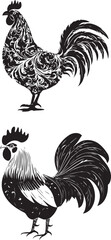 Black and white rooster vintage rooster